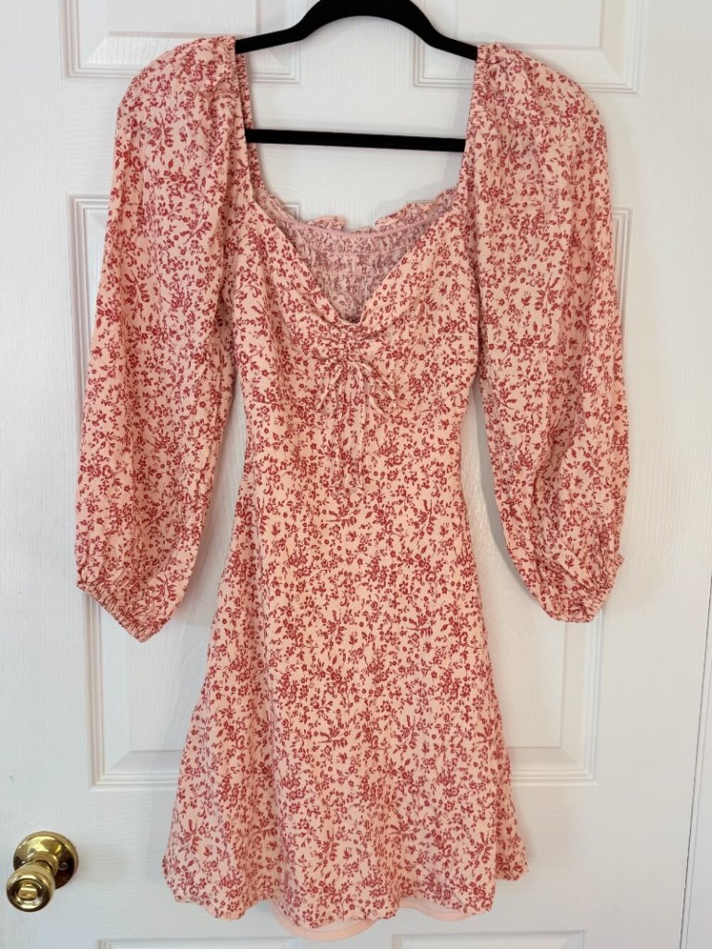 Cotton Candy LA Pink Red Floral Puff Sleeve Mini Dress Size S